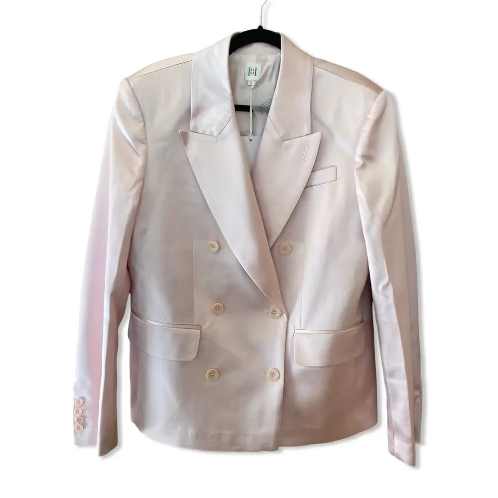 NWT HELSA Heavy Satin Double Breasted Jacket pink blazer Revolve FWRD $398 XS - Picture 5 of 14